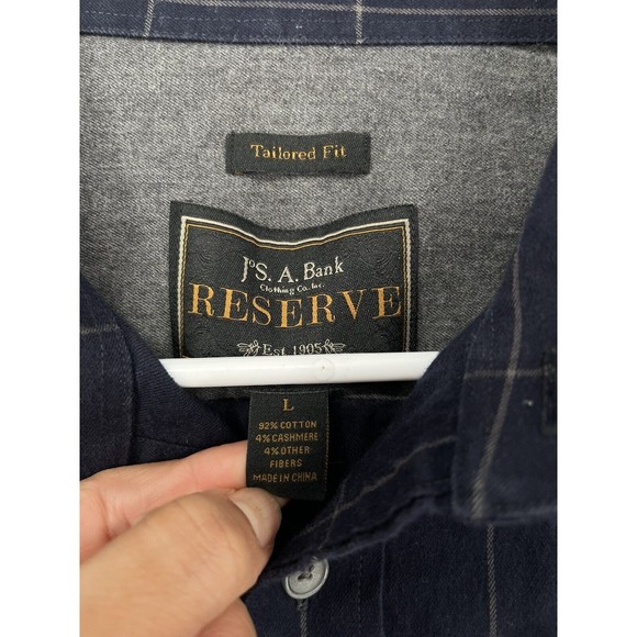 Jos A Bank Men's Reserve Navy & Gray Grid Cotton Cash Casual Shirt L‎ Large - Picture 2 of 7